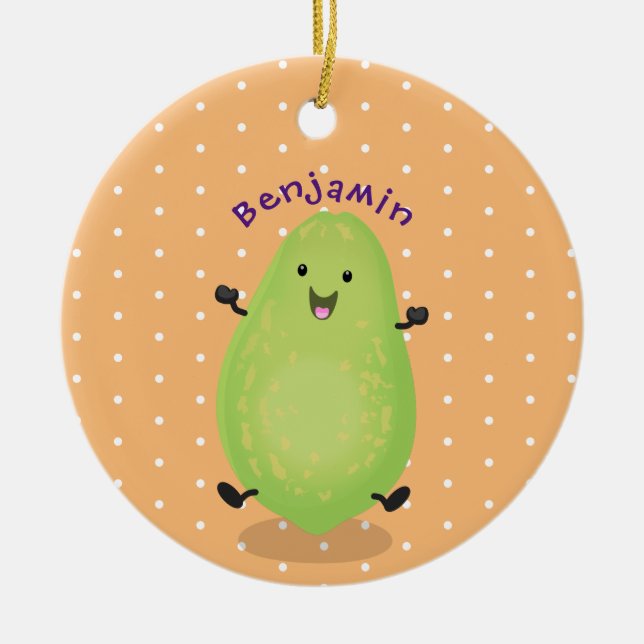 Cute kawaii papaya paw paw cartoon illustration ceramic ornament (Front)
