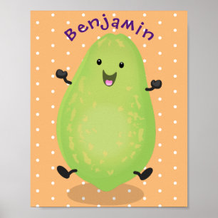 Cute kawaii papaya paw paw cartoon illustration poster