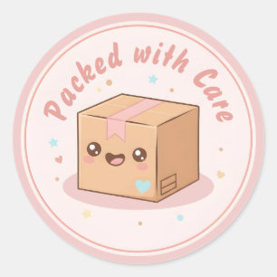 Cute Kawaii Parcel "Packed with Care" Packaging Classic Round Sticker