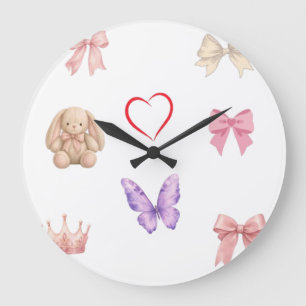 Cute Kawaii Pastel Bows Bunny Butterfly Heart Crow Large Clock