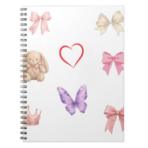 Cute Kawaii Pastel Bows Bunny Butterfly Heart Crow Notebook