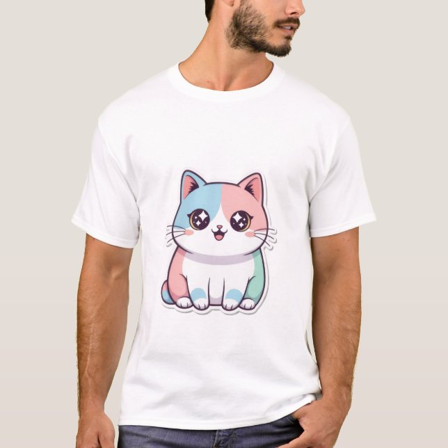 Cute Kawaii Pastel Cat Sticker Sparkle Eyes Kitty✨ T-Shirt (Front)