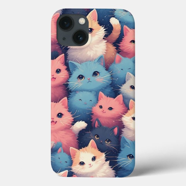 Cute Kawaii Pastel Cats Pattern iPhone Case (Back)