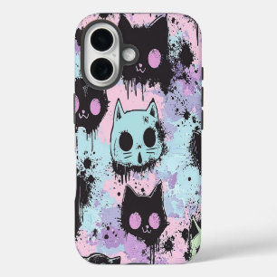 Cute Kawaii Pastel Goth Patchwork Creepy Cat iPhone 16 Case