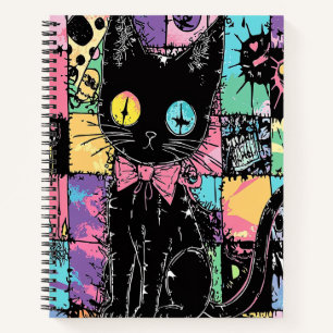 Cute Kawaii Pastel Goth Patchwork Creepy Cat Notebook