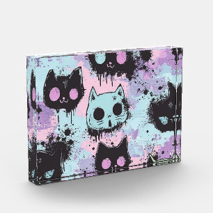 Cute Kawaii Pastel Goth Patchwork Creepy Cat Photo Block