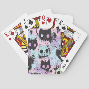 Cute Kawaii Pastel Goth Patchwork Creepy Cat Playing Cards