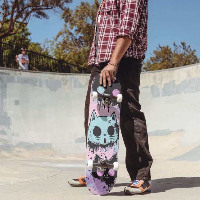 Cute Kawaii Pastel Goth Patchwork Creepy Cat Skateboard (Outdoor 2)
