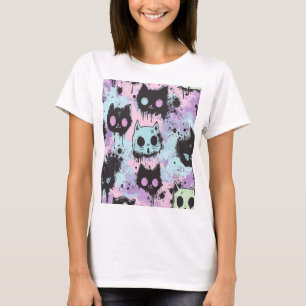 Cute Kawaii Pastel Goth Patchwork Creepy Cat T-Shirt