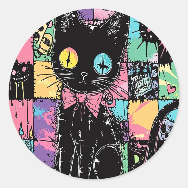 Cute Kawaii Pastel Goth Patchwork Gothic Creepy Classic Round Sticker (Front)