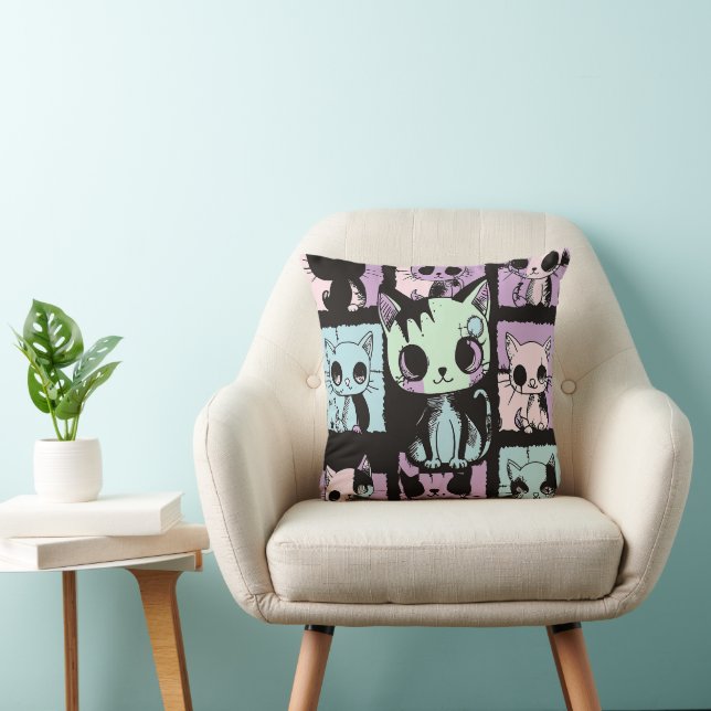 Cute Kawaii Pastel Goth Patchwork Gothic Creepy Cushion (Chair)
