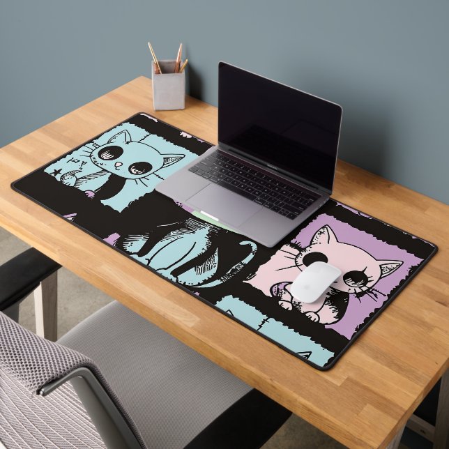 Cute Kawaii Pastel Goth Patchwork Gothic Creepy Desk Mat (Office 2)
