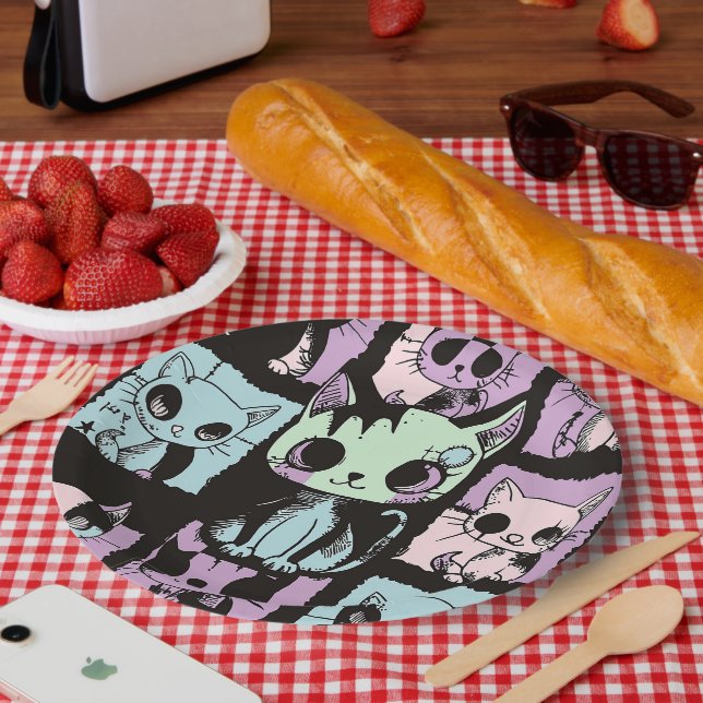 Cute Kawaii Pastel Goth Patchwork Gothic Creepy Paper Plate (Picnic)