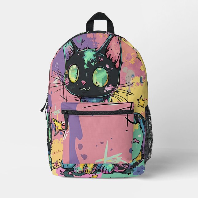Cute Kawaii Pastel Goth Patchwork Gothic Creepy Printed Backpack (Front)