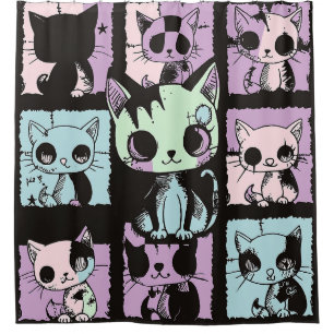 Cute Kawaii Pastel Goth Patchwork Gothic Creepy Shower Curtain