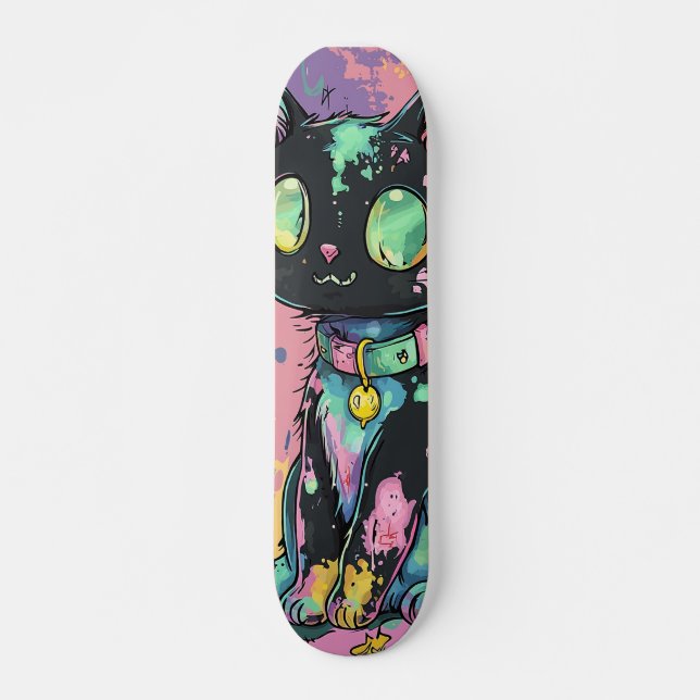 Cute Kawaii Pastel Goth Patchwork Gothic Creepy Skateboard (Front)