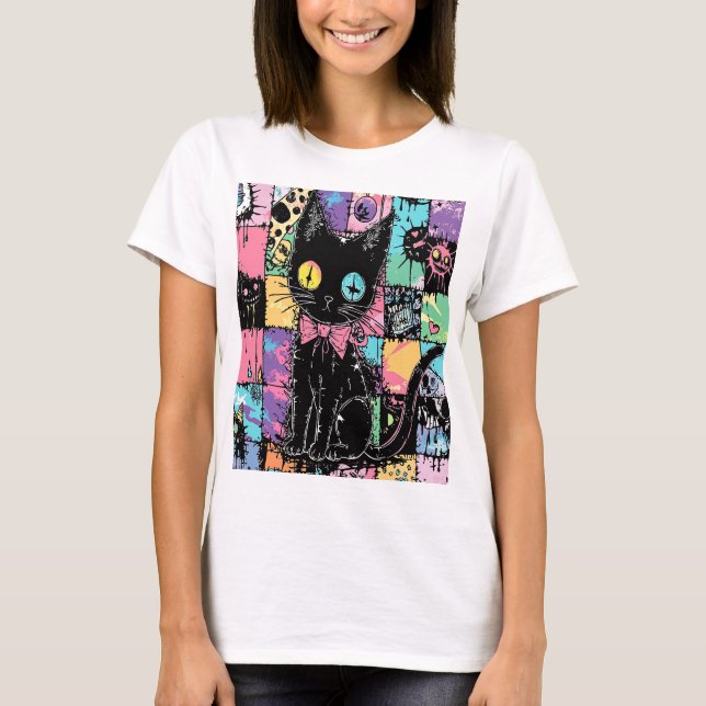 Cute Kawaii Pastel Goth Patchwork Gothic Creepy T-Shirt (Front)