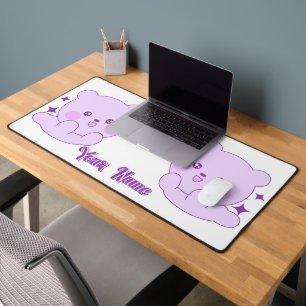 Cute Kawaii Pastel Purple Custom Name Bear Desk Mat