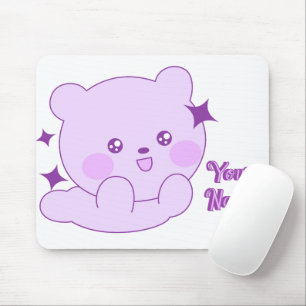Cute Kawaii Pastel Purple Custom Name Bear Mouse Pad