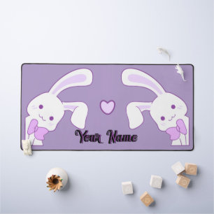 Cute Kawaii Pastel Purple Custom Name Bunny Desk Mat
