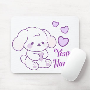 Cute Kawaii Pastel Purple Custom Name Puppy Dog Mouse Pad