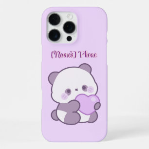Cute Kawaii Pastel Purple Panda with Heart Custom iPhone 16 Pro Max Case