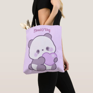 Cute Kawaii Pastel Purple Panda with Heart Custom Tote Bag