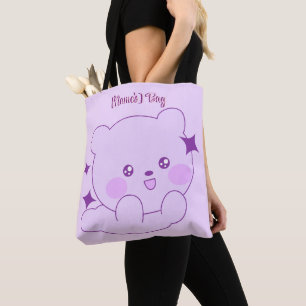 Cute Kawaii Pastel Purple Sparkle Bear Cub Custom Tote Bag