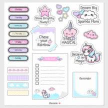 Cute Kawaii Pastel Unicorn Planner Sticker Sheet