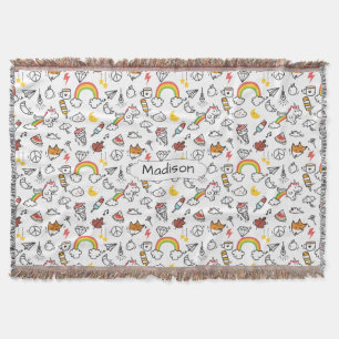 Cute Kawaii Pattern custom name throw blanket