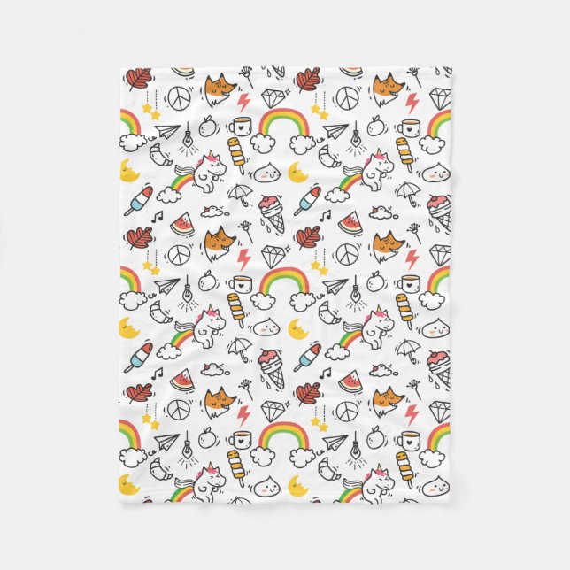 Cute Kawaii Pattern fleece blankets (Front)