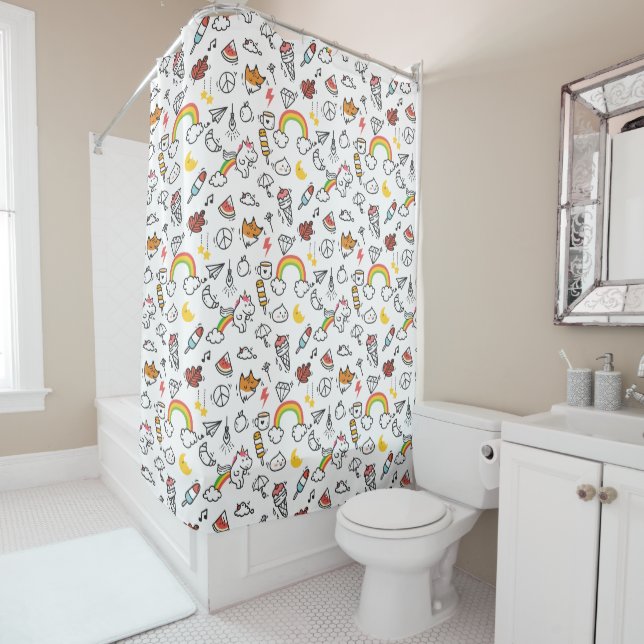 Cute Kawaii Pattern shower curtain (In Situ)