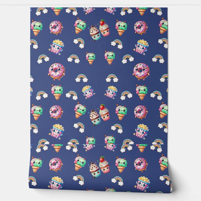 Cute Kawaii  Patterned Food Wallpaper (Unrolling)