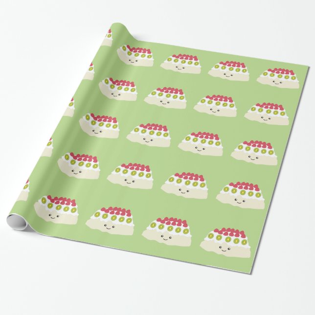 Cute Kawaii Pavlova Wrapping Paper (Unrolled)