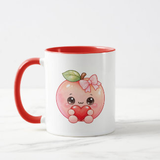 Cute Kawaii Peach Heart Valentine’s Day Mug