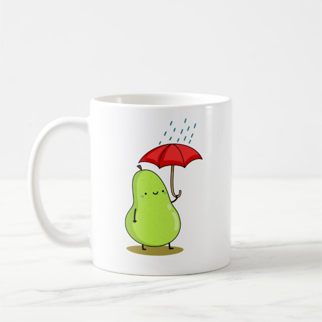Cute Kawaii Pear With Umbrella Coffee Mug (Left)