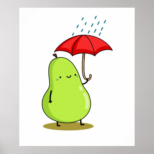 Cute Kawaii Pear With Umbrella Poster (Front)