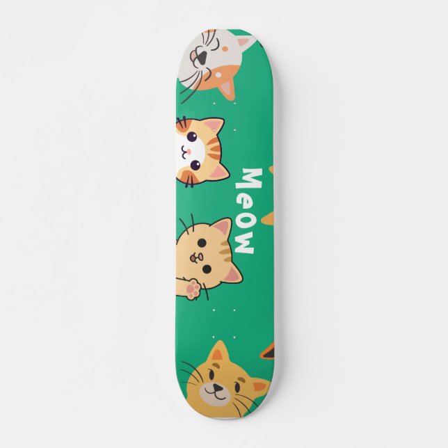 Cute Kawaii Peeking Cats Pattern  Skateboard (Front)