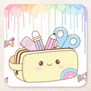 Cute Kawaii Pencil Case Square Paper Coaster