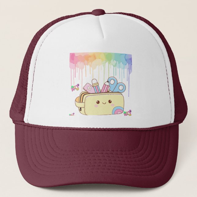 Cute Kawaii Pencil Case Trucker Hat (Front)