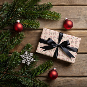 Cute kawaii penguin and gingerbread wrapping paper sheet