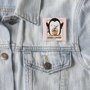 Cute Kawaii Penguin Boba Lover  15 Cm Square Badge