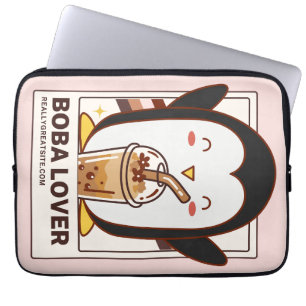 Cute Kawaii Penguin Boba Lover Laptop Sleeve