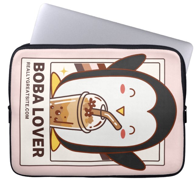 Cute Kawaii Penguin Boba Lover Laptop Sleeve (Front)