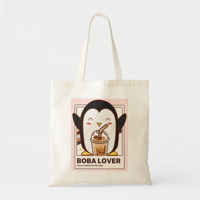 Cute Kawaii Penguin Boba Lover Tote Bag (Front)
