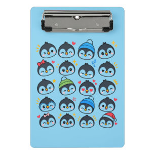 Cute Kawaii Penguin Emoji Pattern Funny Cartoon Ki Mini Clipboard