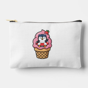 Cute Kawaii Penguin Ice Cream Cone Summer Beach St Accessory Pouch