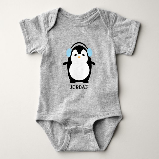 Cute Kawaii Penguin Illustration Personalised baby Baby Bodysuit (Front)