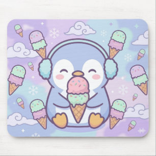 Cute Kawaii Penguin with Ice Cream Mouse Pad