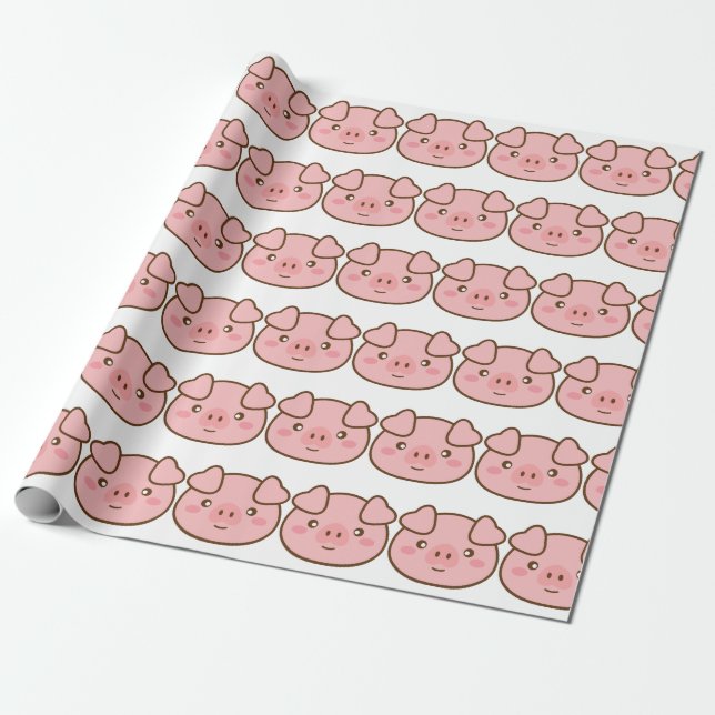 Cute Kawaii Pig Wrapping Paper (Unrolled)